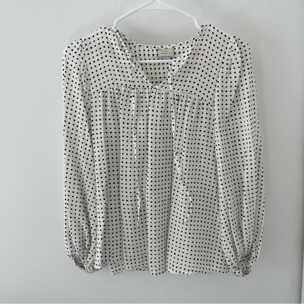 A NEW DAY Women's 3/4 Balloon Sleeve Blouse Top Cream/black polka dot size small